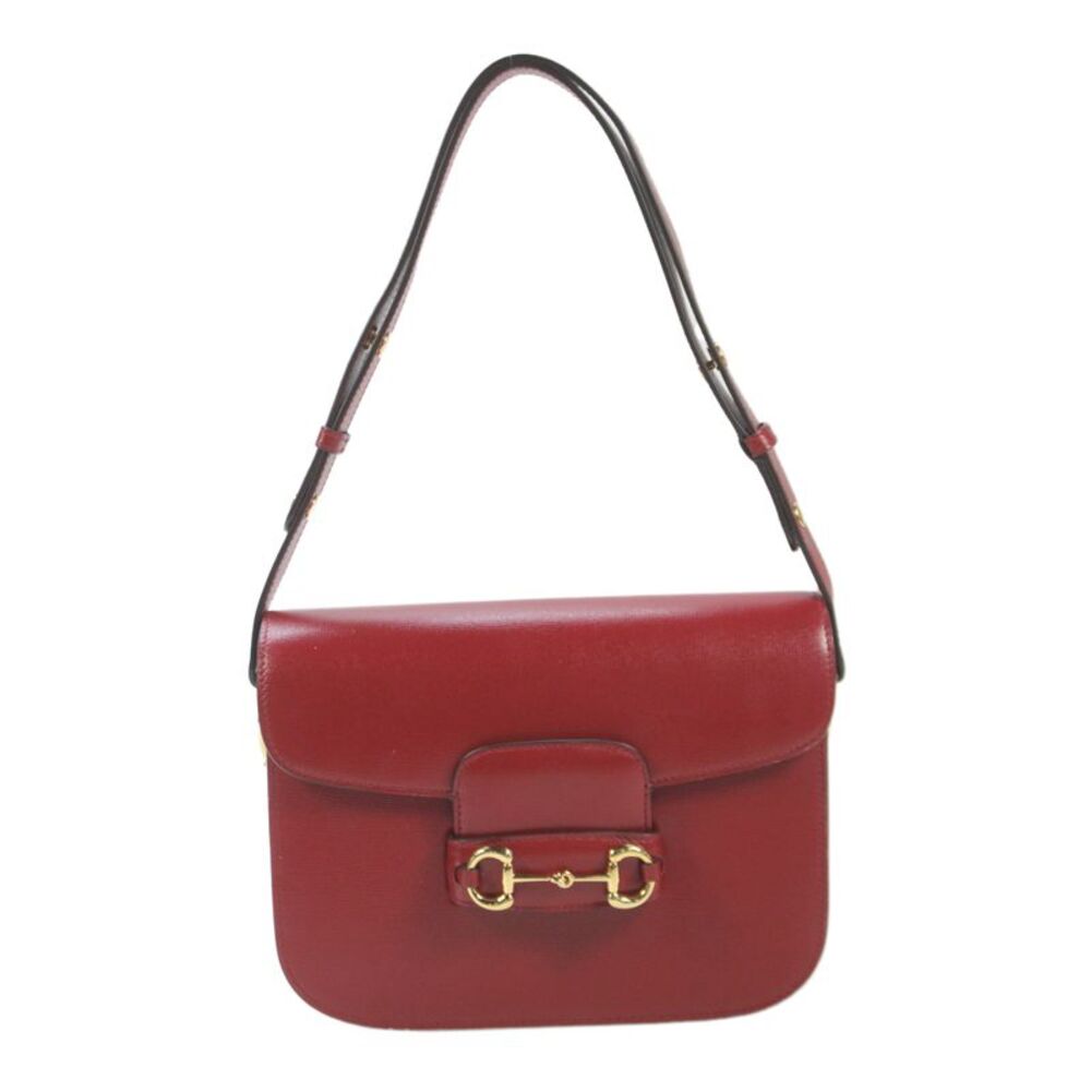 Gucci Womens Leather Gold Tone Horsebit 1955 Shoulder Handbag Ruby Red